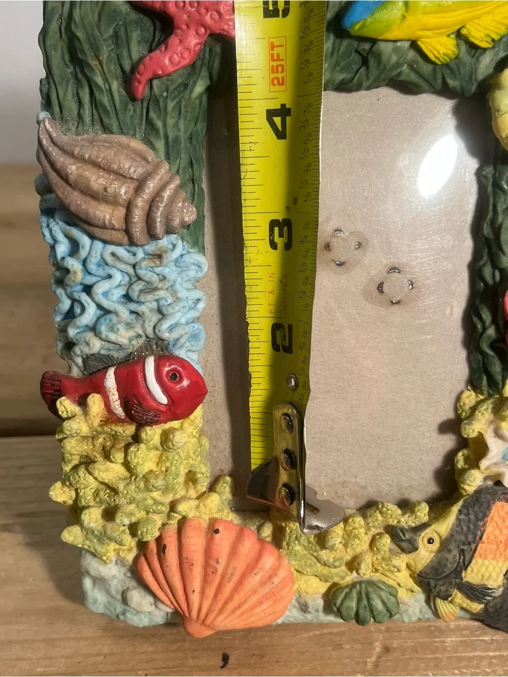 Vintage 3D Tropical Undersea Beach Resin Picture Frame Hand Painted 3.5” X 5”